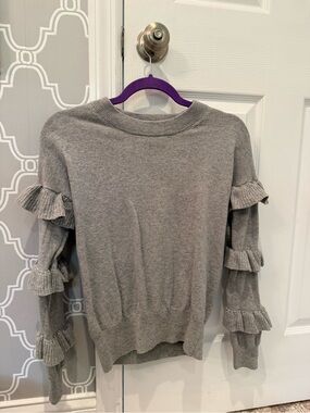 J. Crew Mercantile Light Gray Crewneck Ruffle Sleeve Sweater